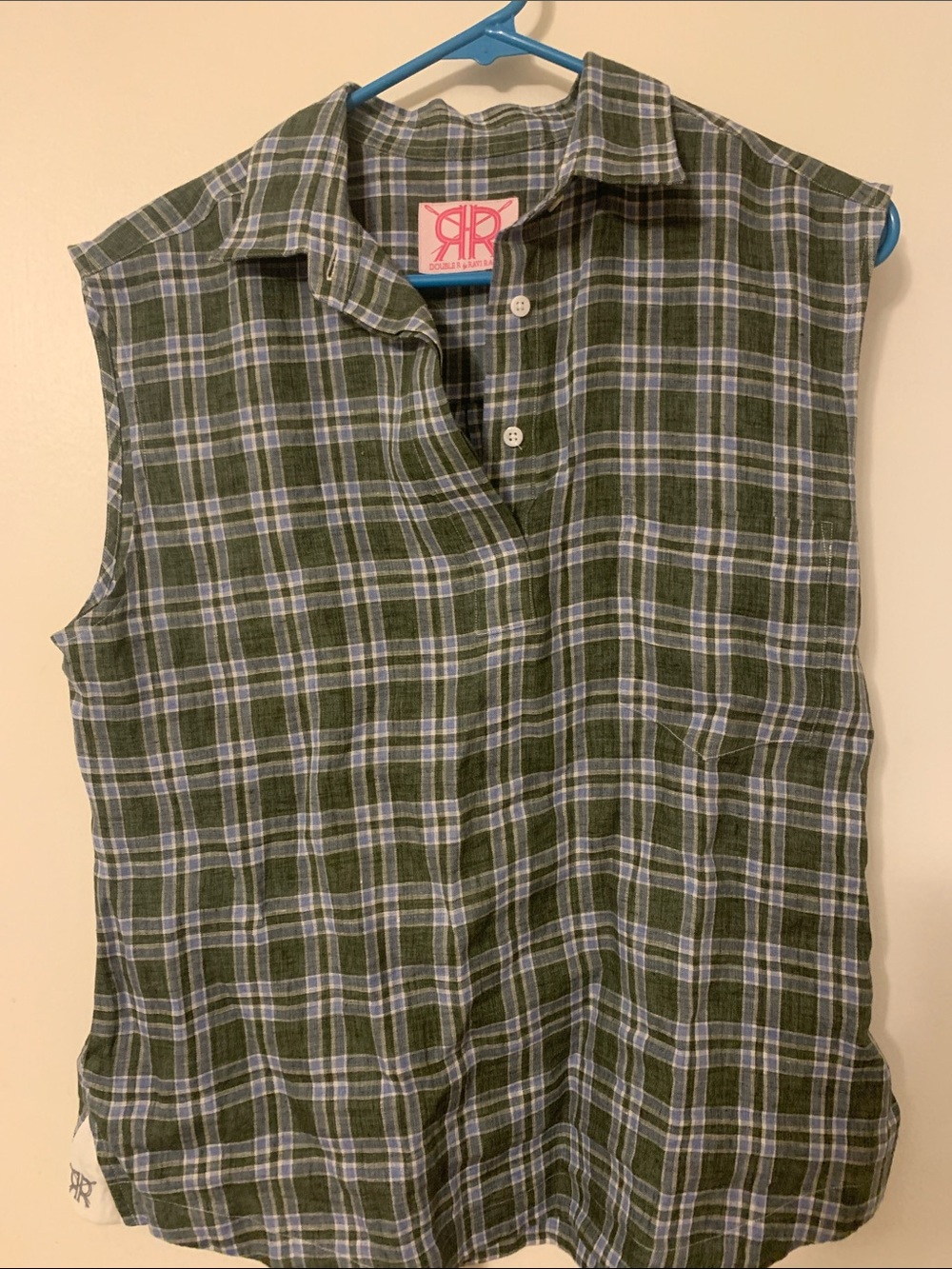 Double R by Ravi Ratan Olive Green Plaid Sleeveless Tunic